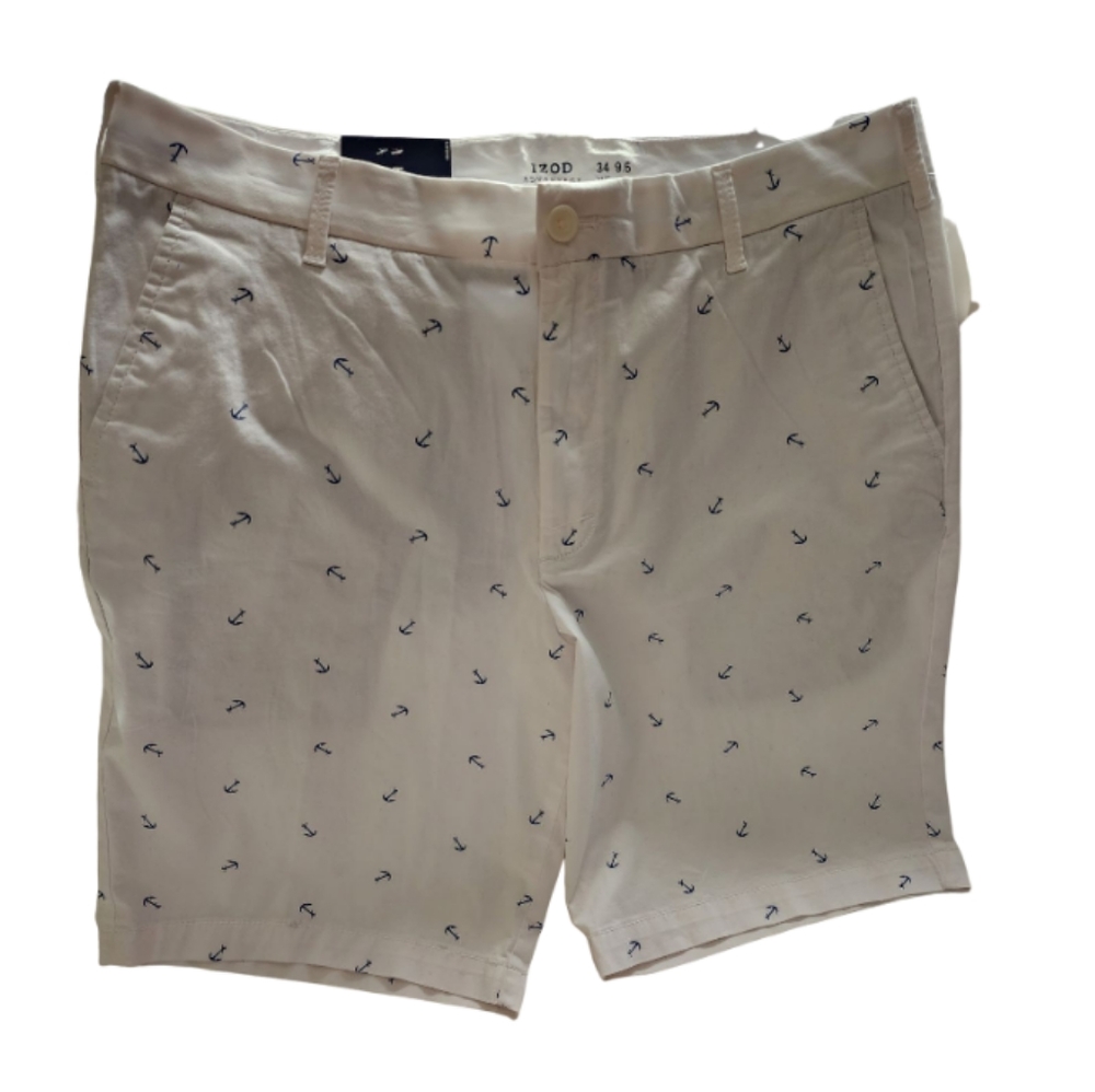 Men's white saltwater stretch shorts.